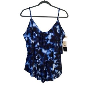 NWT AQUA GREEN TIE DYE BLUE SWIM TOP SIZE XL